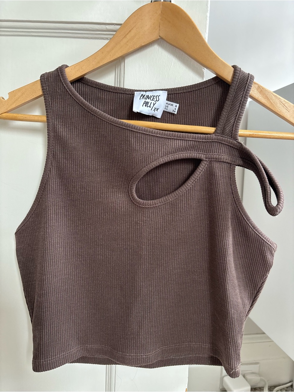 Princess Polly Chocolate Ribbed One-Shoulder Crop Top